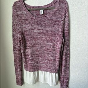 White House Black Market Burgundy and White Sweater Top
